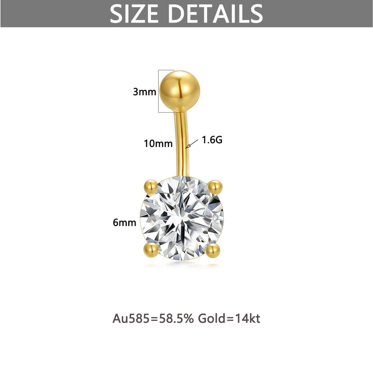 14K Gold Circular Shaped Cubic Zirconia Belly Button Ring-6