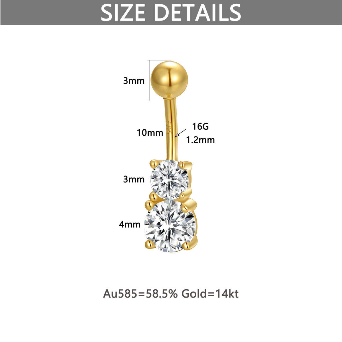 14K Gold Cubic Zirconia Belly Button Ring-6