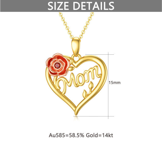 14K Gold & Rose Gold Heart Cubic Zirconia Rose & Heart Pendant Necklace with Engraved Word-4