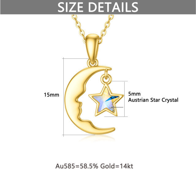 14K Gold Kristall Mond & Stern Anhänger Halskette-5