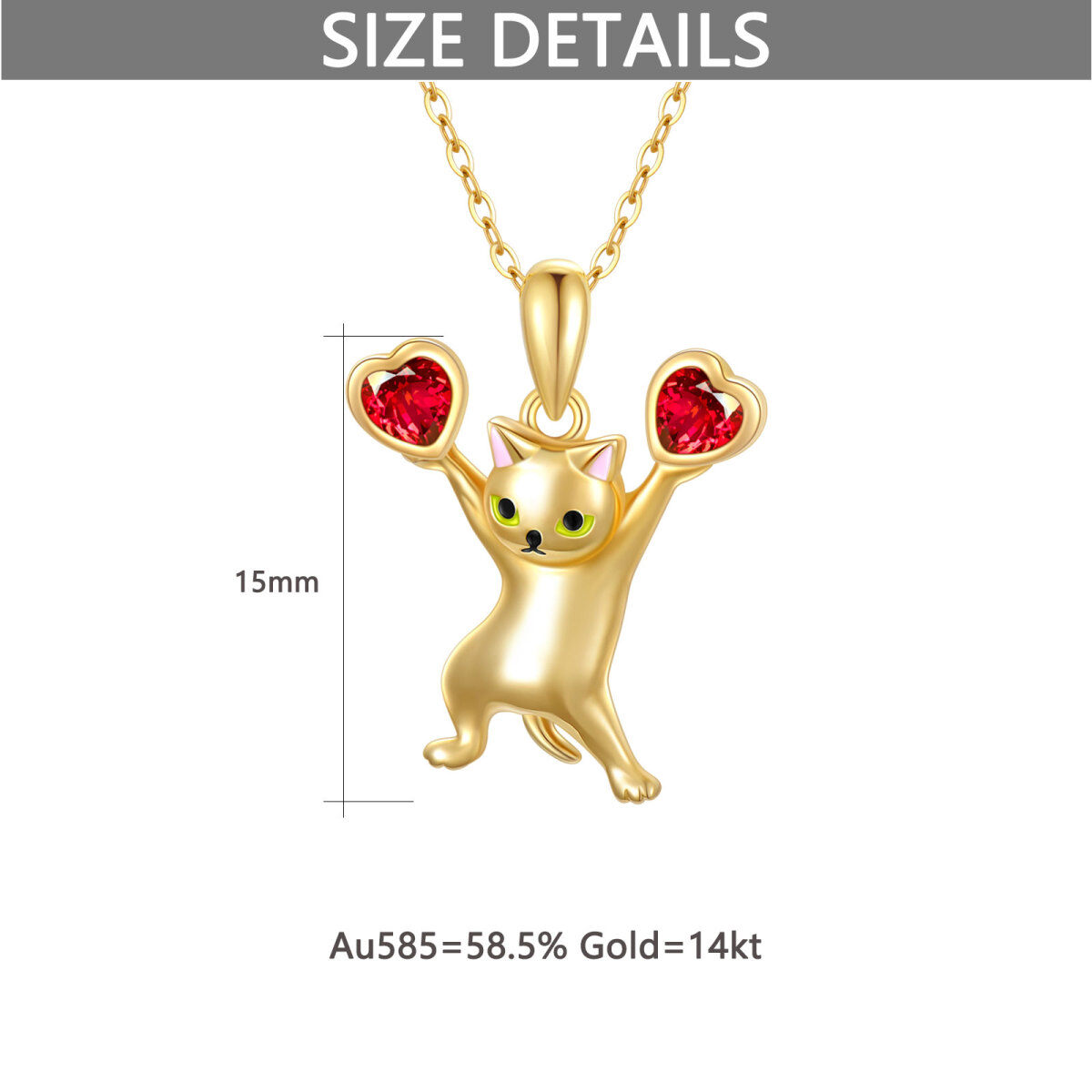 Collier pendentif chat en forme de cœur en or 14 carats et zircone cubique-5