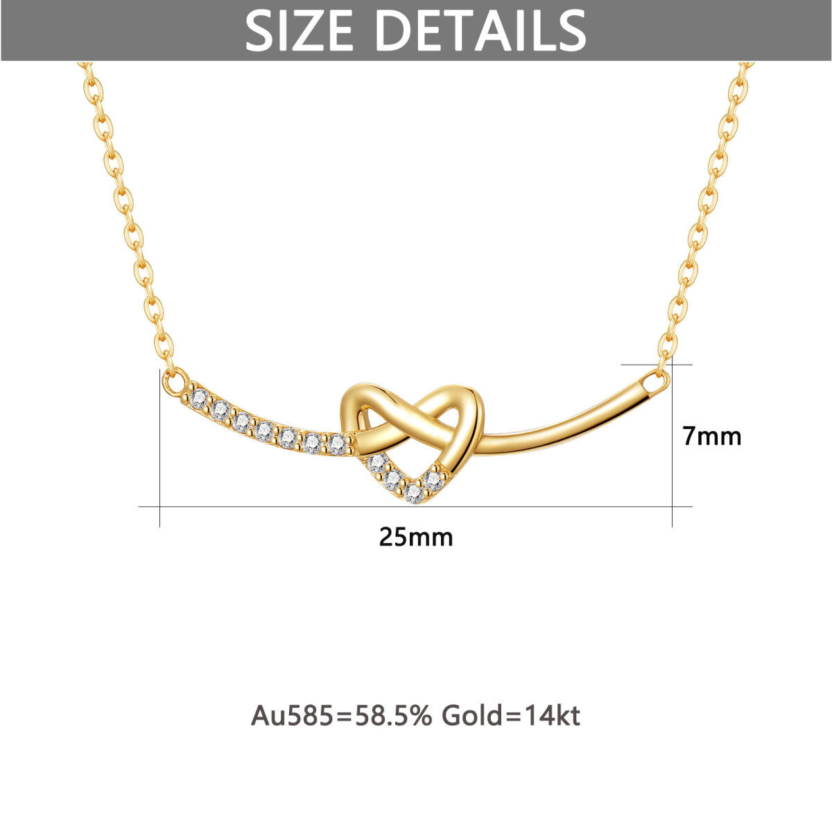 14K Gold kreisförmig kubischer Zirkonia Herz Bar Halskette-5