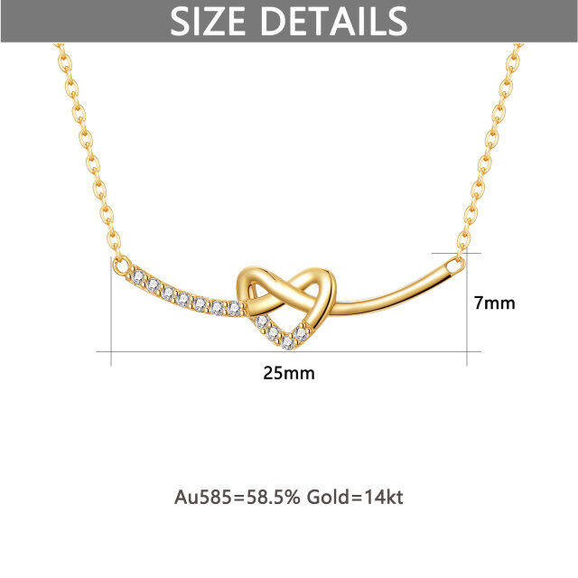 14K Gold Circular Shaped Cubic Zirconia Heart Bar Necklace-4