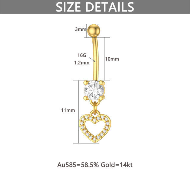 14K Gold Circular Shaped Cubic Zirconia Heart Belly Button Ring-5