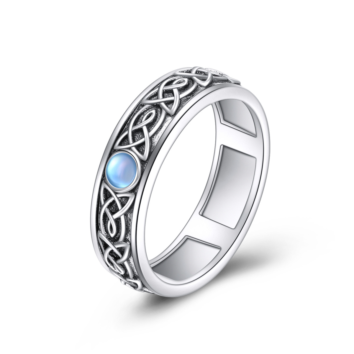 Sterling Silver Round Moonstone Celtic Knot Spinner Ring-1