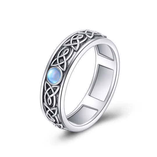 Bague en argent sterling avec nœud celtique en pierre de lune ronde