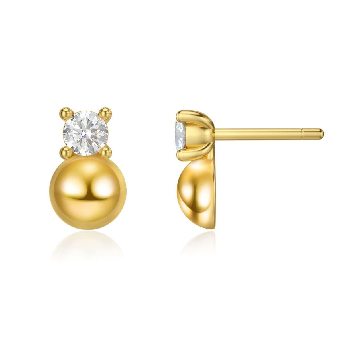 14K Gold Round Crystal Round Stud Earrings-1