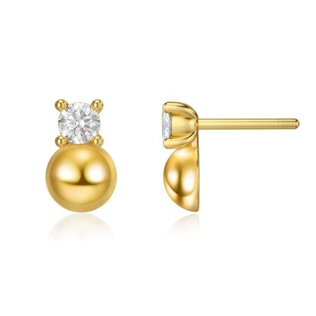 14K Gold Round Crystal Round Stud Earrings-4