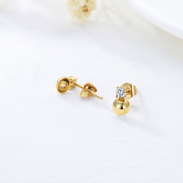 14K Gold Round Crystal Round Stud Earrings-3