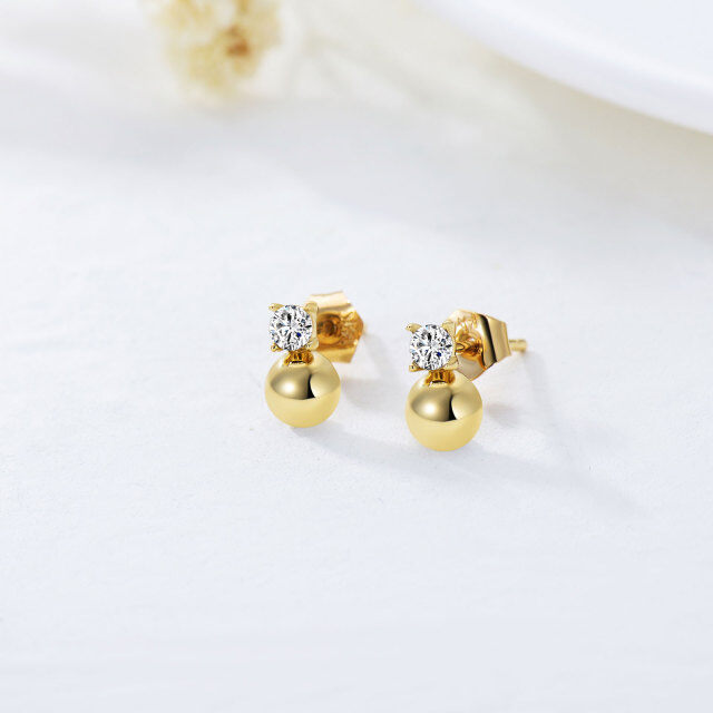 14K Gold Round Crystal Round Stud Earrings-2