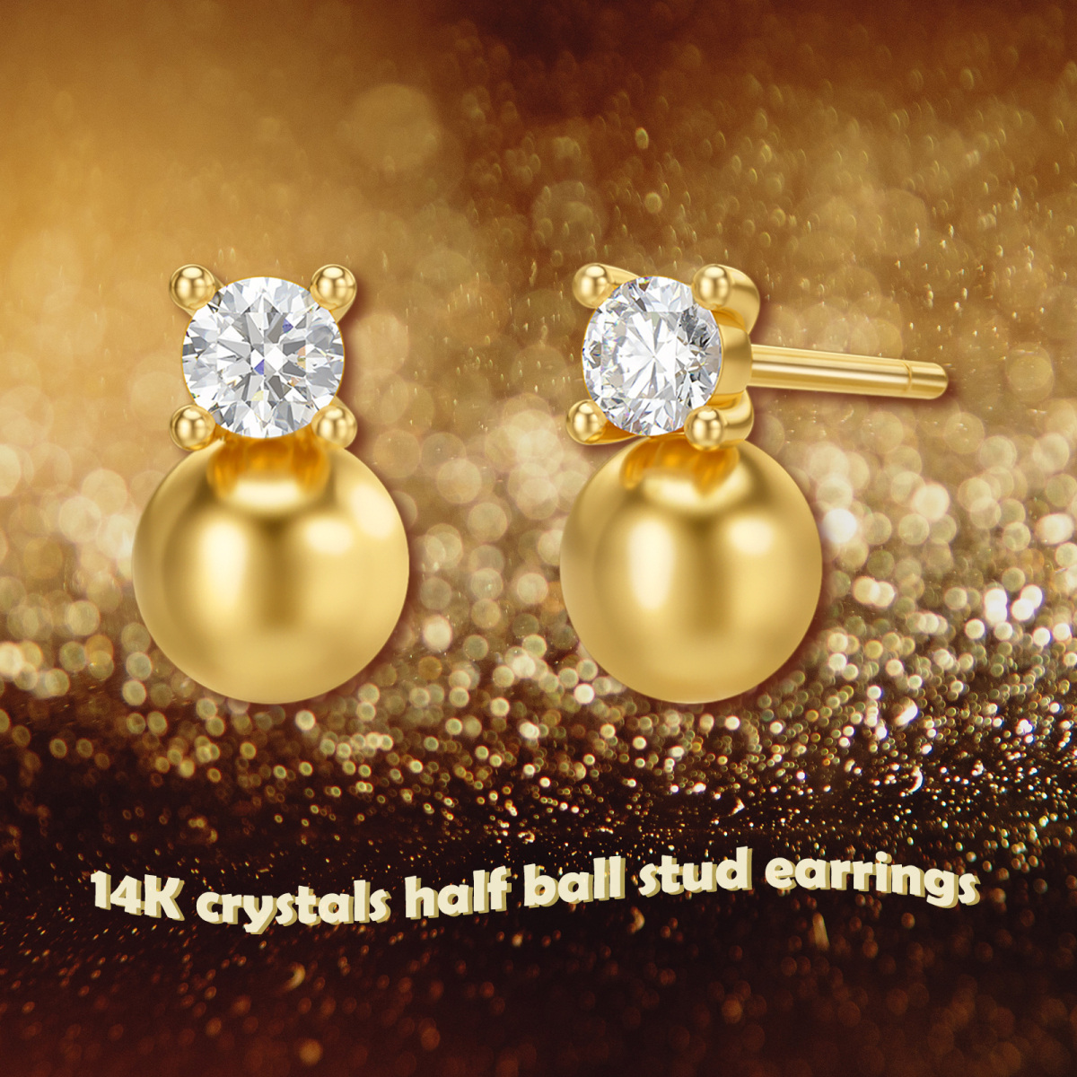 14K Gold Round Crystal Round Stud Earrings-6