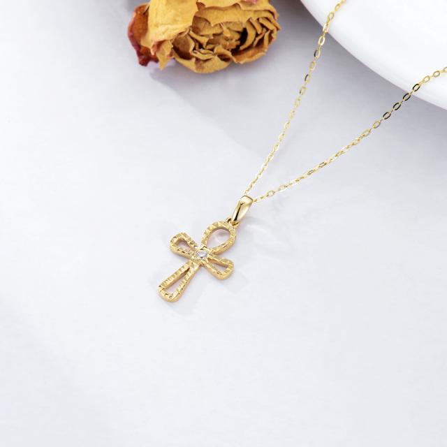 14K Gold Cubic Zirkonia Kreuz Anhänger Halskette-2