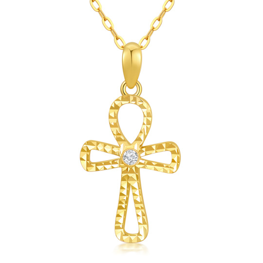 14K Gold Cubic Zirconia Cross Pendant Necklace