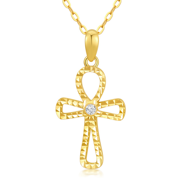 14K Gold Cubic Zirconia Cross Pendant Necklace-0