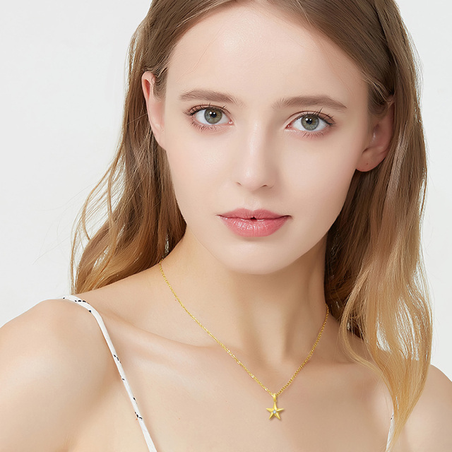 Collier étoile en or 14K à zircon cubique-1