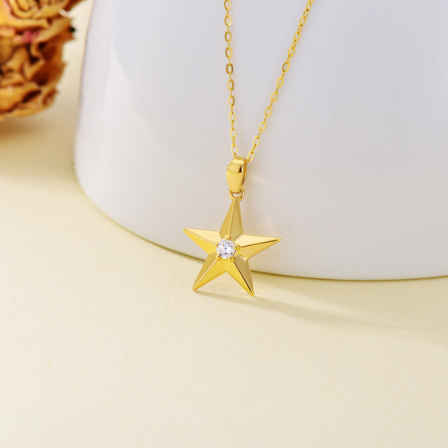 14K Gold Cubic Zirconia Star Pendant Necklace-2