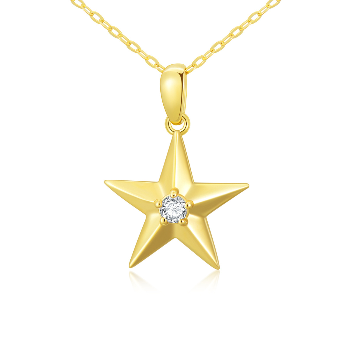 Collar Colgante Estrella Zirconia Cúbica Oro 14K-1