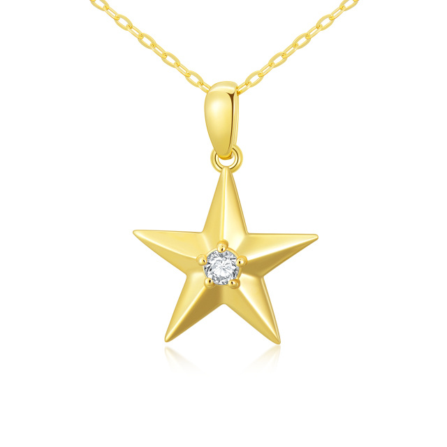 14K Gold Cubic Zirconia Star Pendant Necklace-0