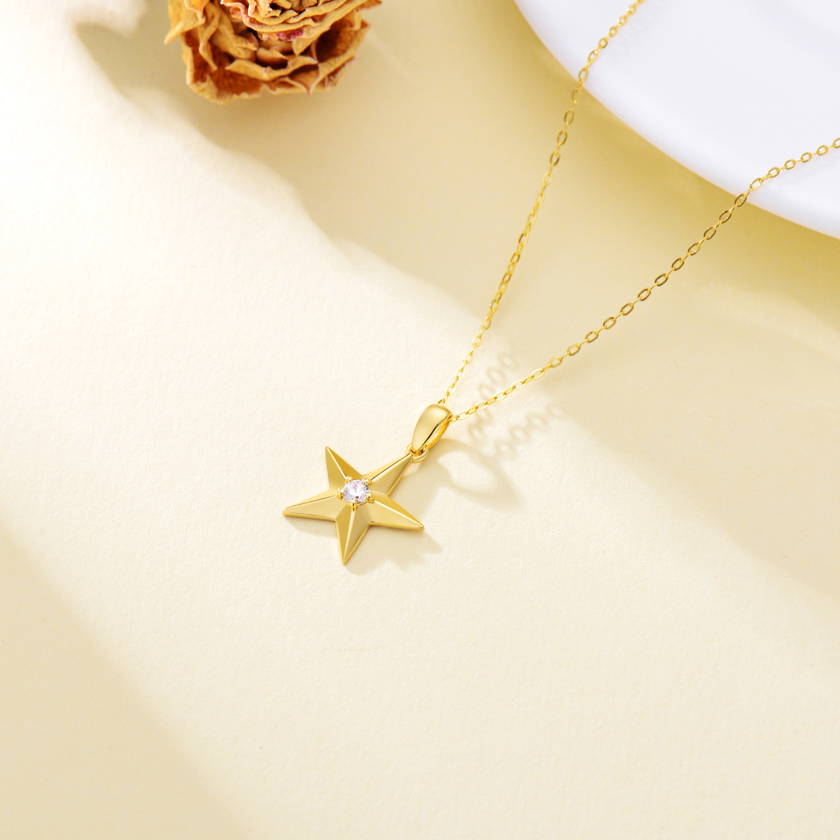 14K Gold Cubic Zirconia Star Pendant Necklace-4