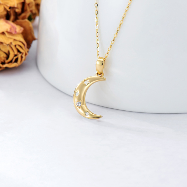 14K Yellow Gold Plated Cubic Zirconia Moon Pendant Necklace-3