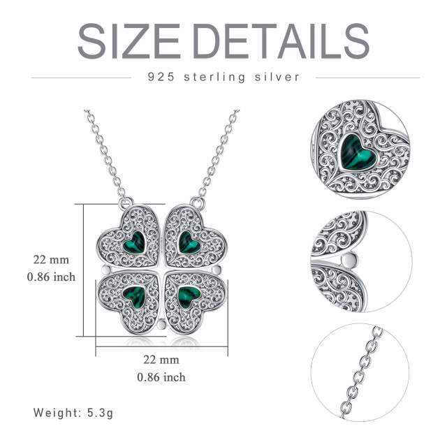 Sterling Silber Malachit vierblättrige Kleeblatt & Herz-Anhänger Halskette-3