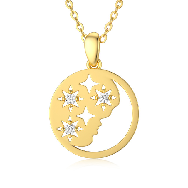 14K Gold Circular Shaped Cubic Zirconia Moon Pendant Necklace-0