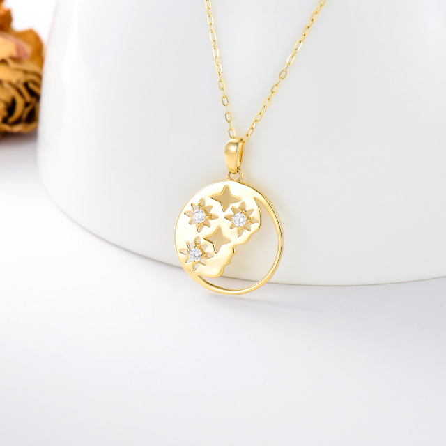 14K Gold Circular Shaped Cubic Zirconia Moon Pendant Necklace-2