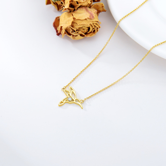 Pingente de colar de colibri em ouro amarelo 14k para mulheres, presentes de aniversário, joias-2