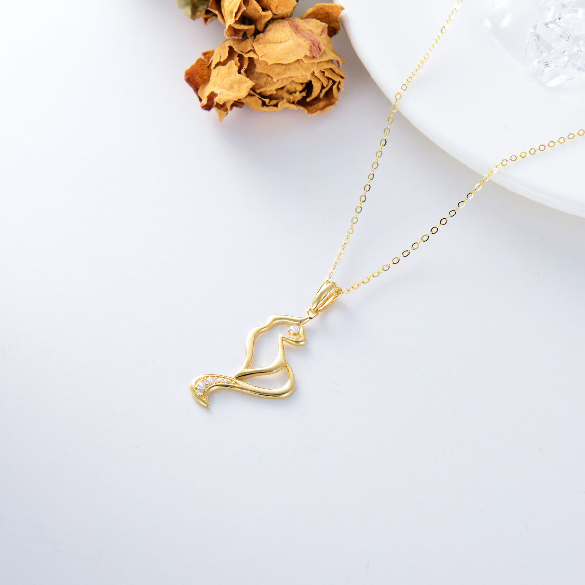 14K Gold Cubic Zirconia Cat Pendant Necklace-4