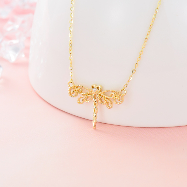 14K Gold Cubic Zirconia Dragonfly Pendant Necklace-2