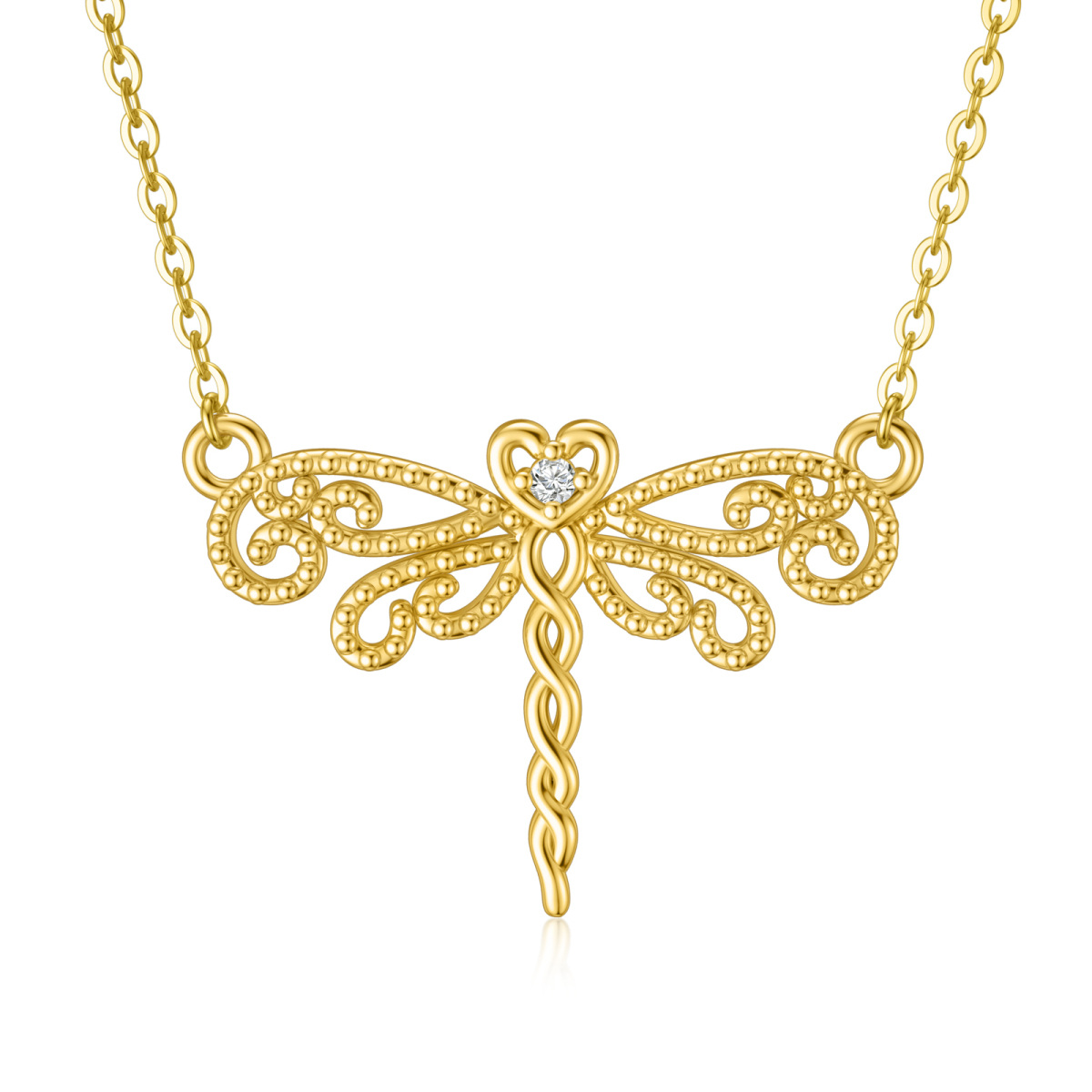 14K Gold Cubic Zirconia Dragonfly Pendant Necklace-1