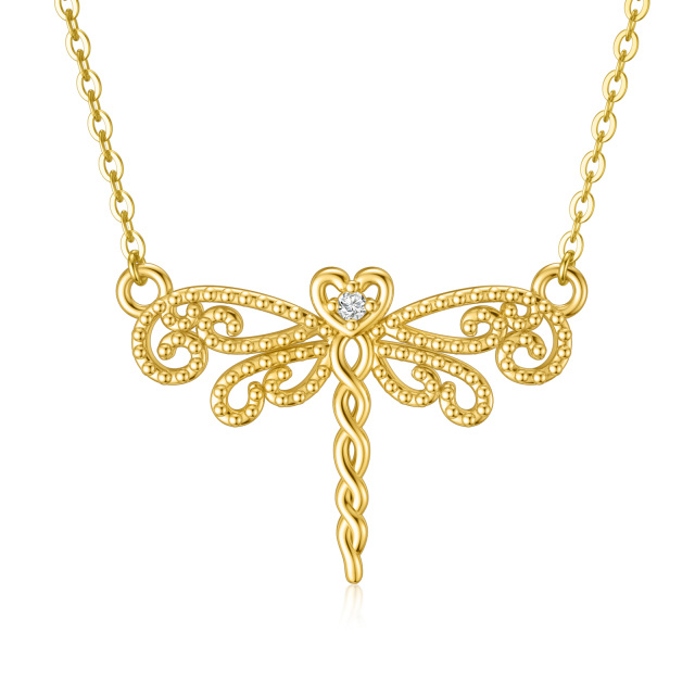 14K Gold Cubic Zirconia Dragonfly Pendant Necklace-0