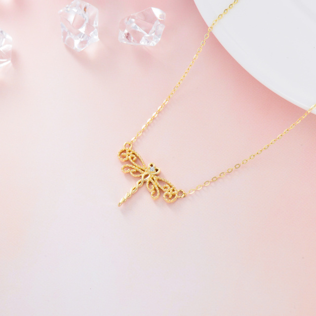 14K Gold Cubic Zirconia Dragonfly Pendant Necklace-3