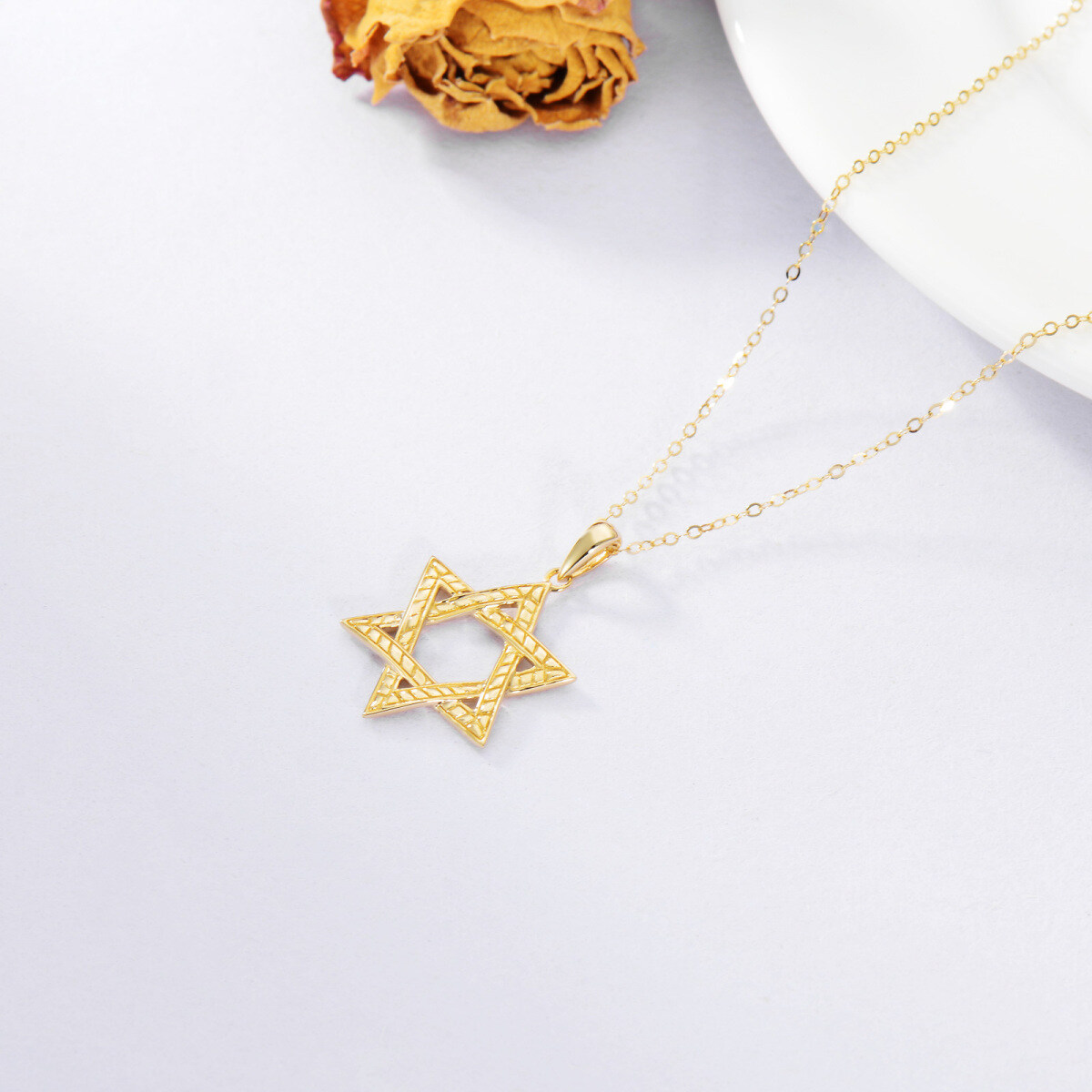 14K Gold Star Of David Pendant Necklace-4