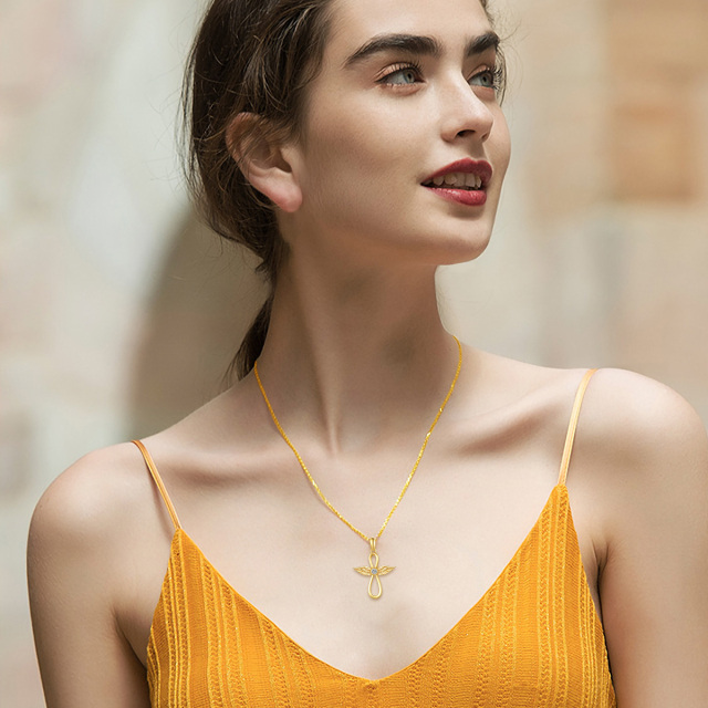 Collier en or 14K avec symbole de l'infini et ailes d'ange en zircon cubique-1