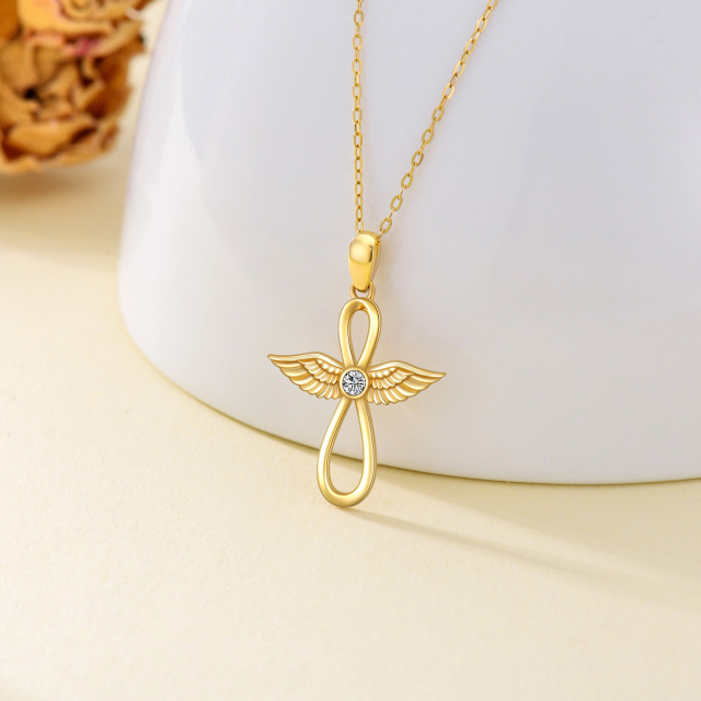14K Gold Cubic Zirconia Infinite Symbol & Angel Wings Pendant Necklace-2
