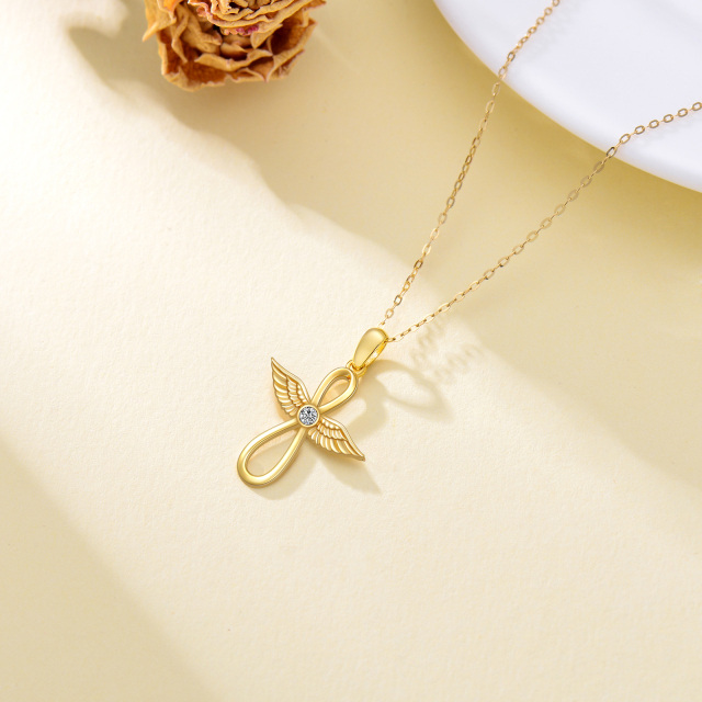 Collier en or 14K avec symbole de l'infini et ailes d'ange en zircon cubique-3