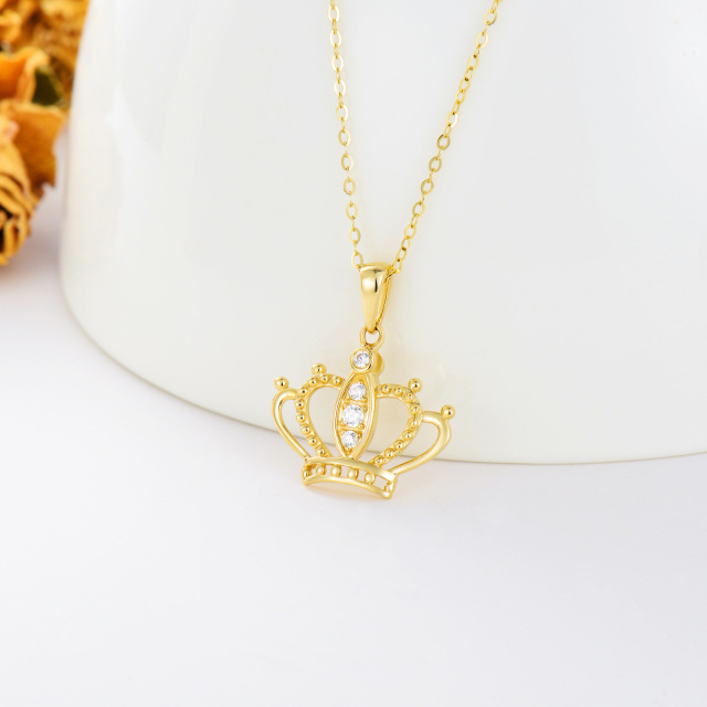 14K Gold Cubic Zirconia Crown Pendant Necklace-3