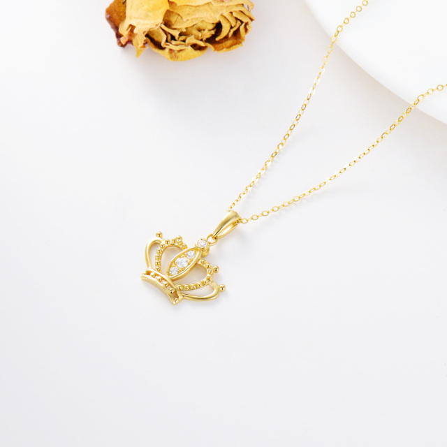 14K Gold Cubic Zirconia Crown Pendant Necklace-2