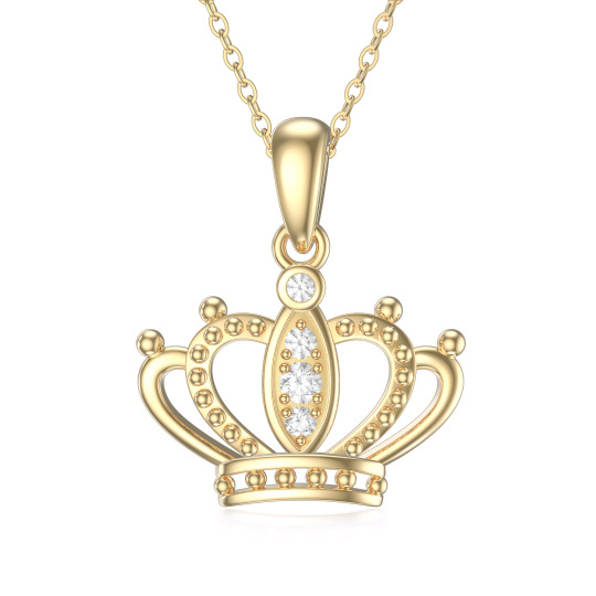 Halskette mit Kronen-Anhänger aus 14-karätigem Gold für Damen, eleganter Kronen-Charm mit 5A-Kubikzirkon