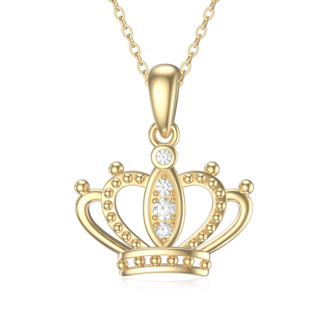 14K Gold Cubic Zirconia Crown Pendant Necklace-0