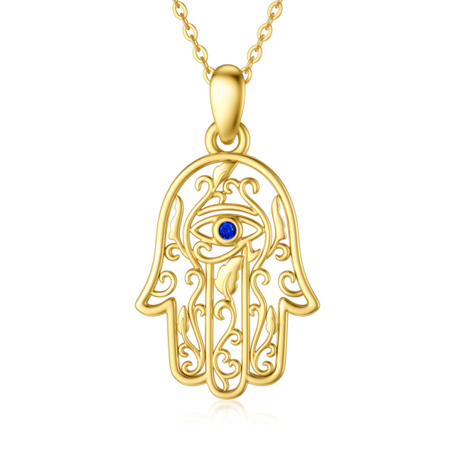 14K Gold Cubic Zirconia Evil Eye Hamsa Hand & Ivy Pendant Necklace-5