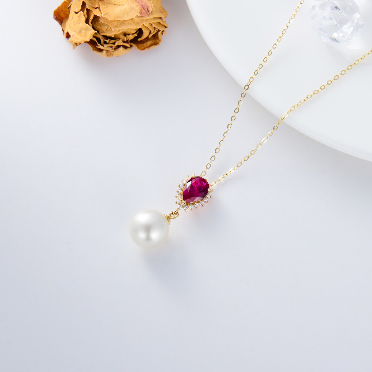 14K Gold Cubic Zirconia & Pearl Pendant Necklace-4