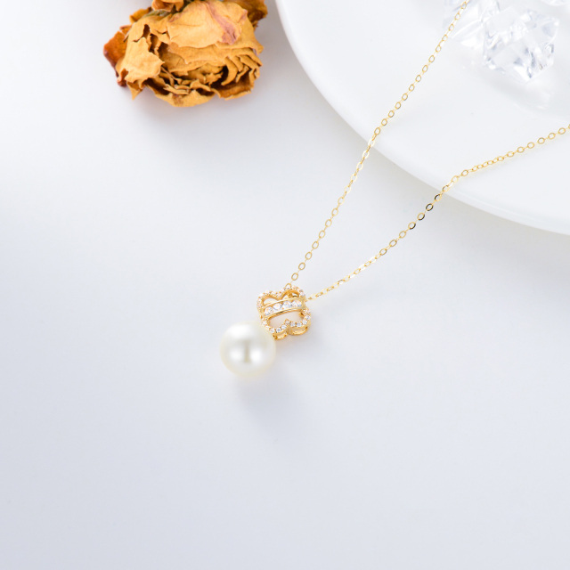 14K Gold Pearl Four-leaf Clover Pendant Necklace-2