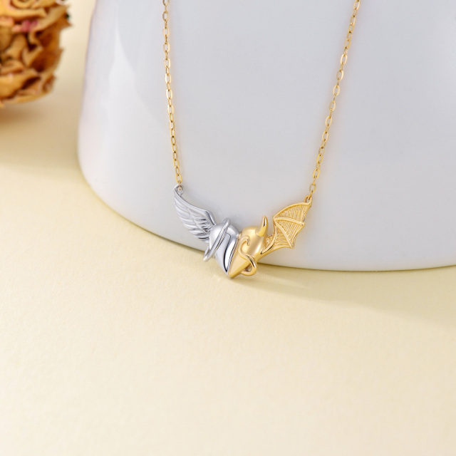 14K Silver & Gold Angel Wings Pendant Necklace-2
