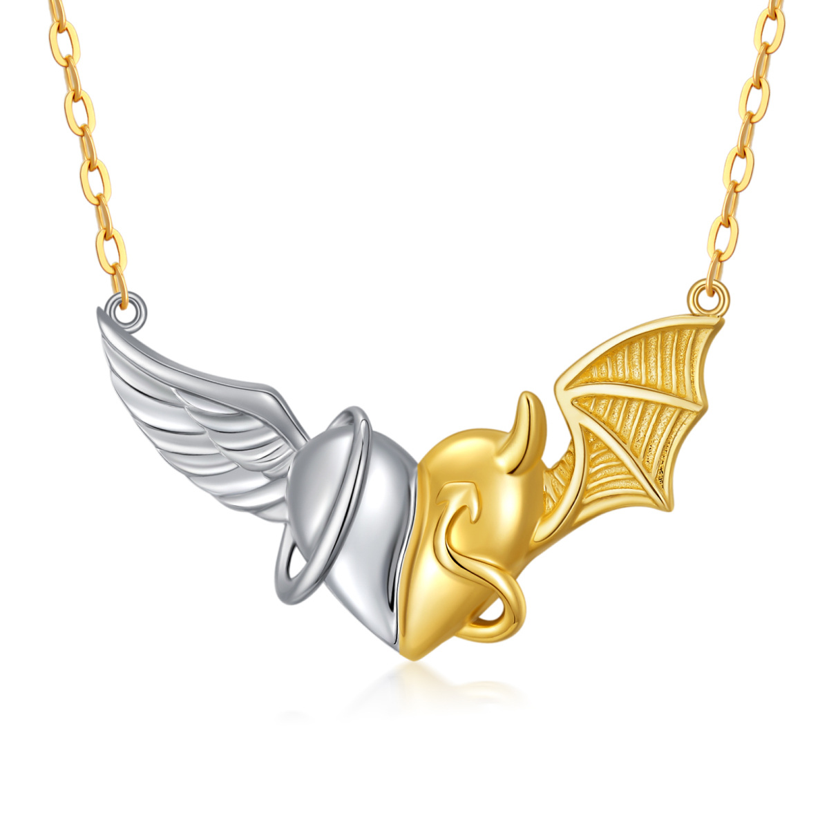 Collar con colgante de alas de ángel de oro y plata de 14 quilates-1