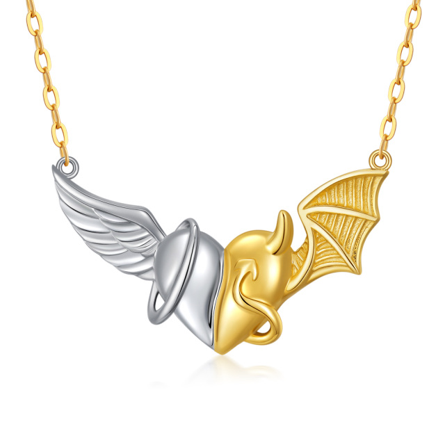 14K Silver & Gold Angel Wings Pendant Necklace-0