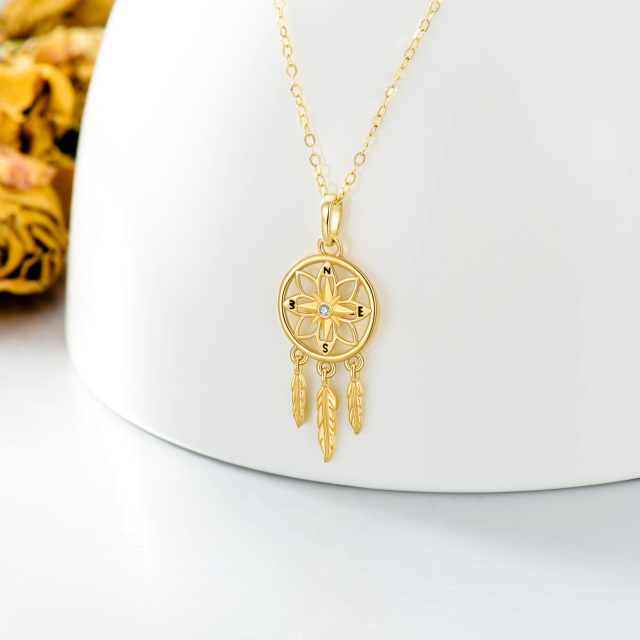 14K Gold Cubic Zirconia Dream Catcher Pendant Necklace-2