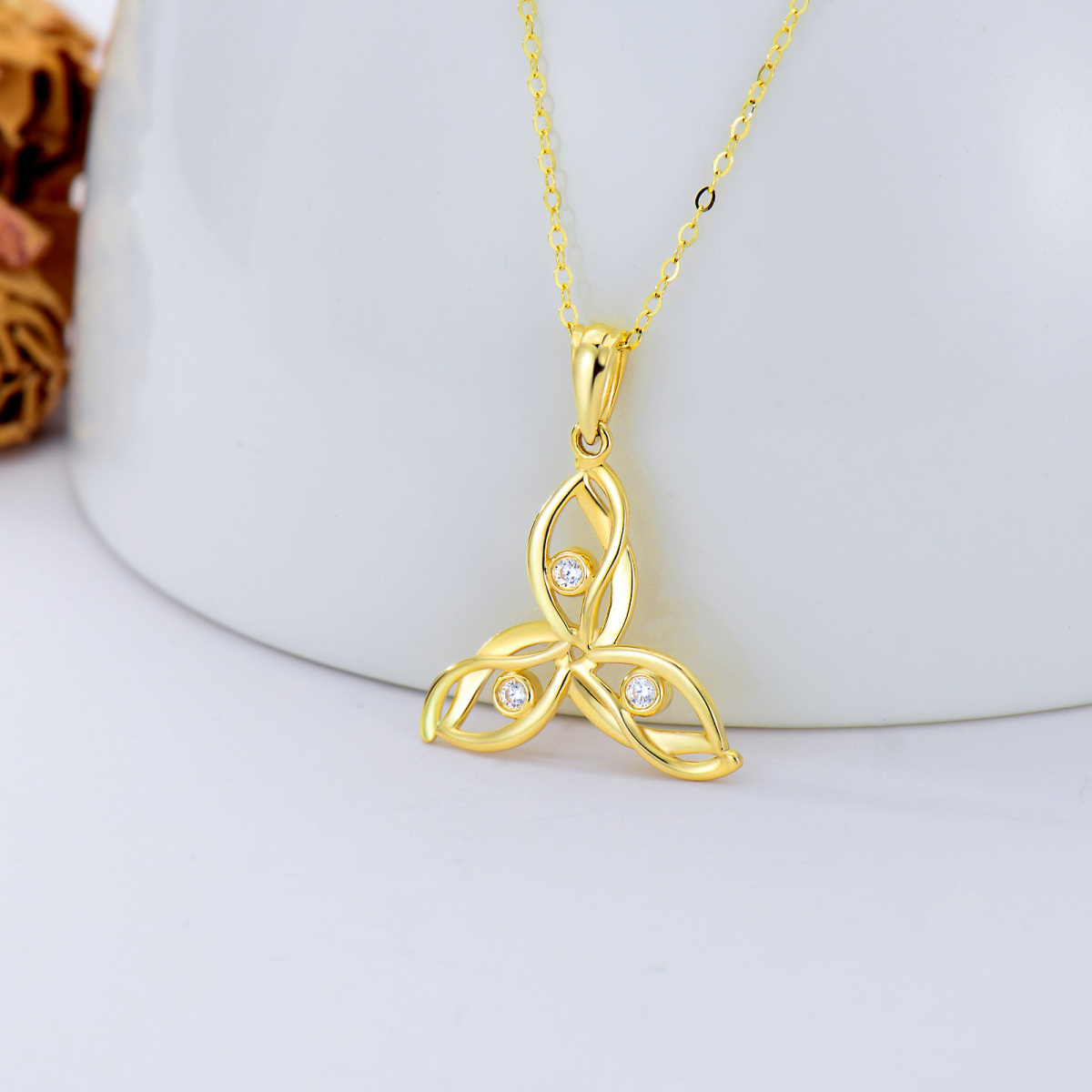 14K Gold Cubic Zirconia Celtic Knot Pendant Necklace-4