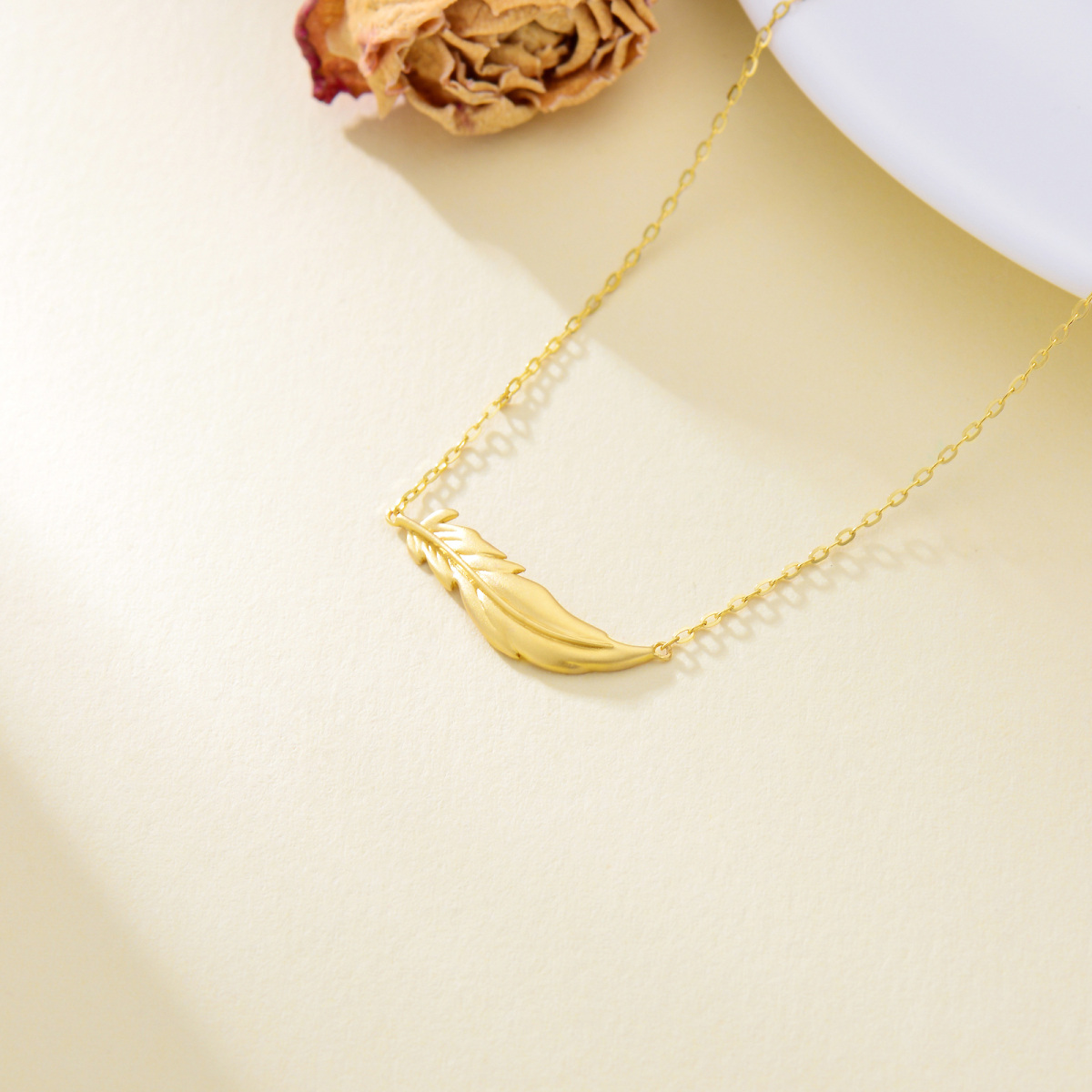 14K Gold Feather Pendant Necklace-4
